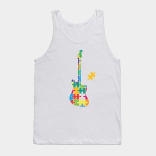 Color Puzzle Offset Style Electric Guitar Silhouette Tank Top